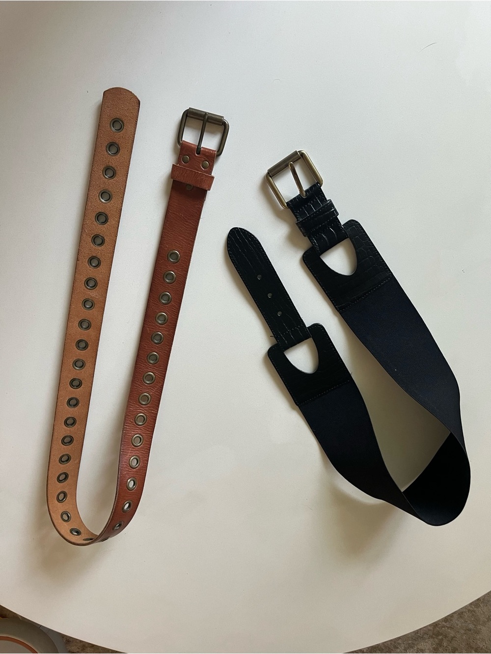 Belts, Set of 2 Leather and Elastic Stretch, Size Medium & Large